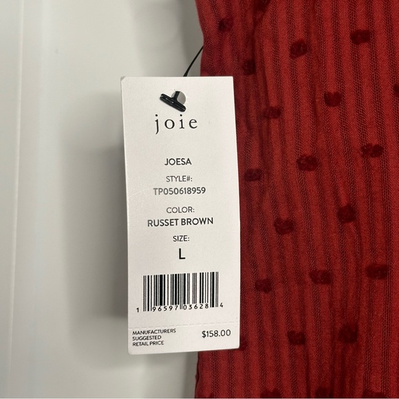 NWT Joie Josea Striped Fil Coupe Cotton Jacquard Top in Russet Brown, Size L - Picture 9 of 11